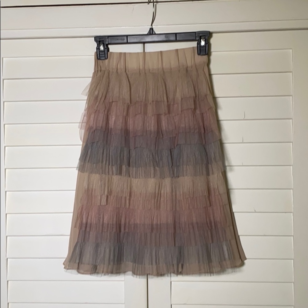Puffy midi satin skirt with flounce XS-S